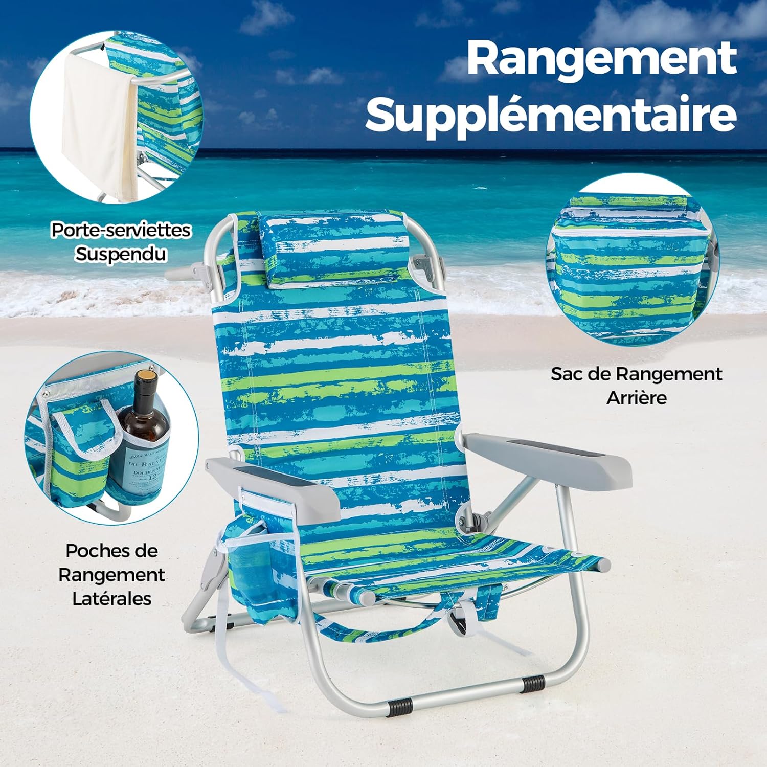ICECO Chaises De Plage Pour Adultes, 5 Positions à Plat, Chaise D