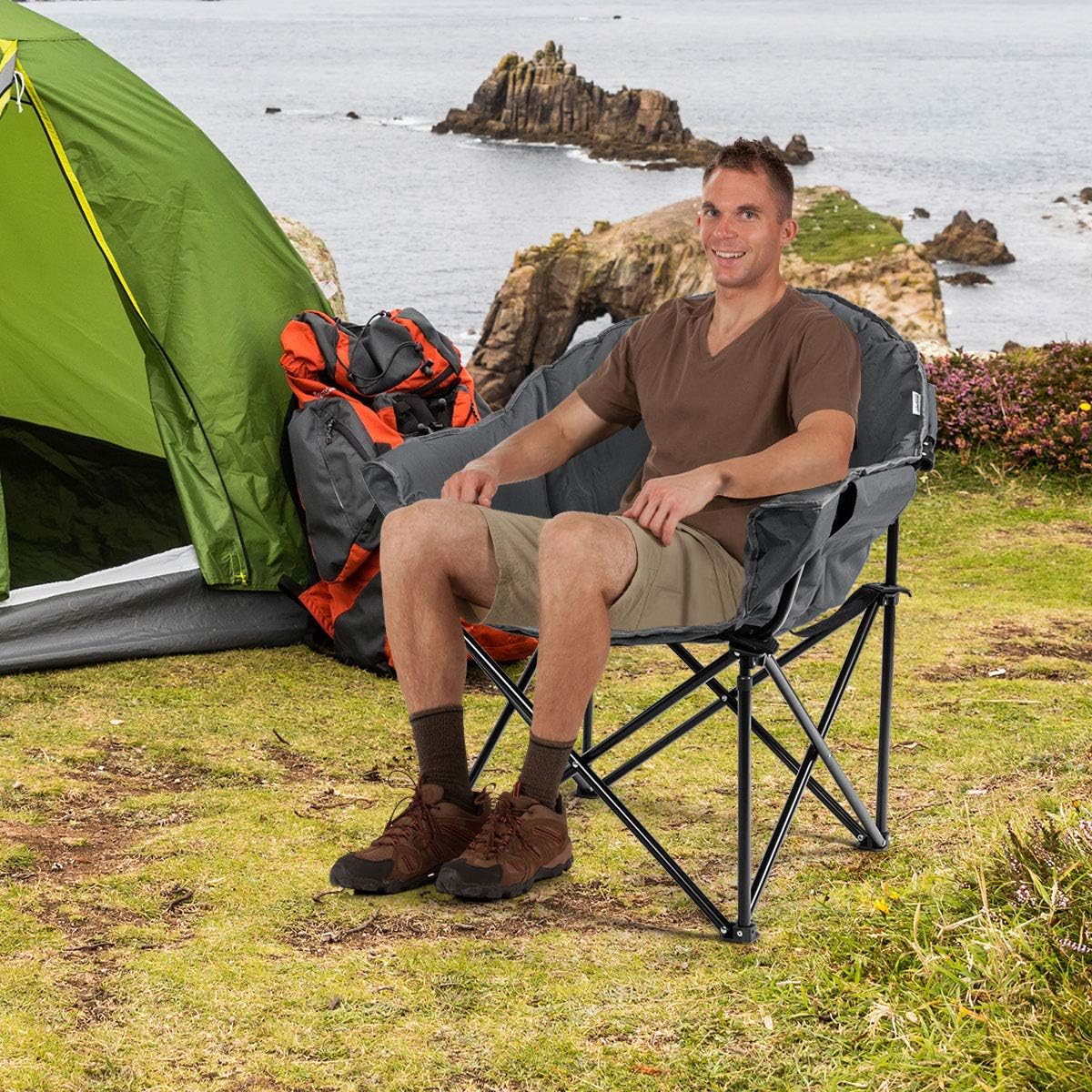 Chais D Camping Pliant, Fautuil Xtériur Avc Auvnt, Port-goblts T Sac D Transport (roug) Au Millur Prix