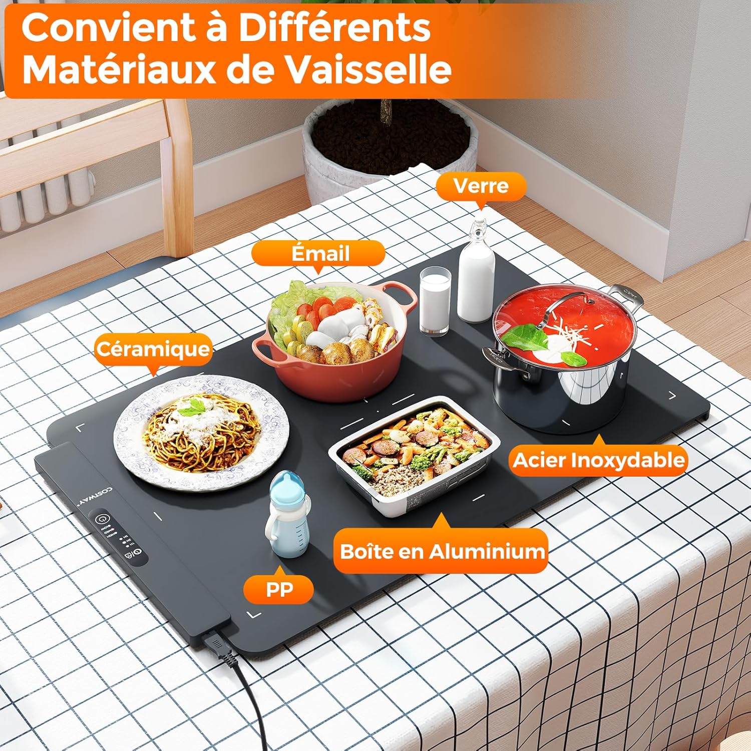 Tapis Chauffe Plat Chauffe-plat électrique MYMULIKE - 9 Réglages Température, Minuterie 4h, Grande Plaque 40x59 Cm (silicone