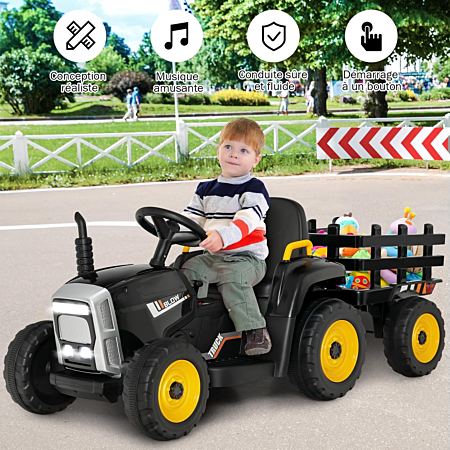 Garvee Tracteur Électrique Enfant 12V avec Remorque et Benne-Pelle, Tuk-Tuk Électrique, Tricycle 3 Roues avec Musique, LED, Klaxon, Cadeaux pour Enfants 3-8 Ans Garvee Tracteur Électrique Enfant 12V avec Remorque et Benne-Pelle, Tuk-Tuk Électrique, Tricycle 3 Roues avec Musique, LED, Klaxon, Cadeaux pour Enfants 3-8 Ans