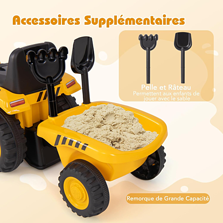 COSTWAY Porteur Tracteur avec Remorque Amovible, Pelle & Râteau, Voiture à 6 Pneus avec Lumière LED, Musique & Klaxon, Charge 25kg pour Enfants de 1,5-3 Ans COSTWAY Porteur Tracteur avec Remorque Amovible, Pelle & Râteau, Voiture à 6 Pneus avec Lumière LED, Musique & Klaxon, Charge 25kg pour Enfants de 1,5-3 Ans