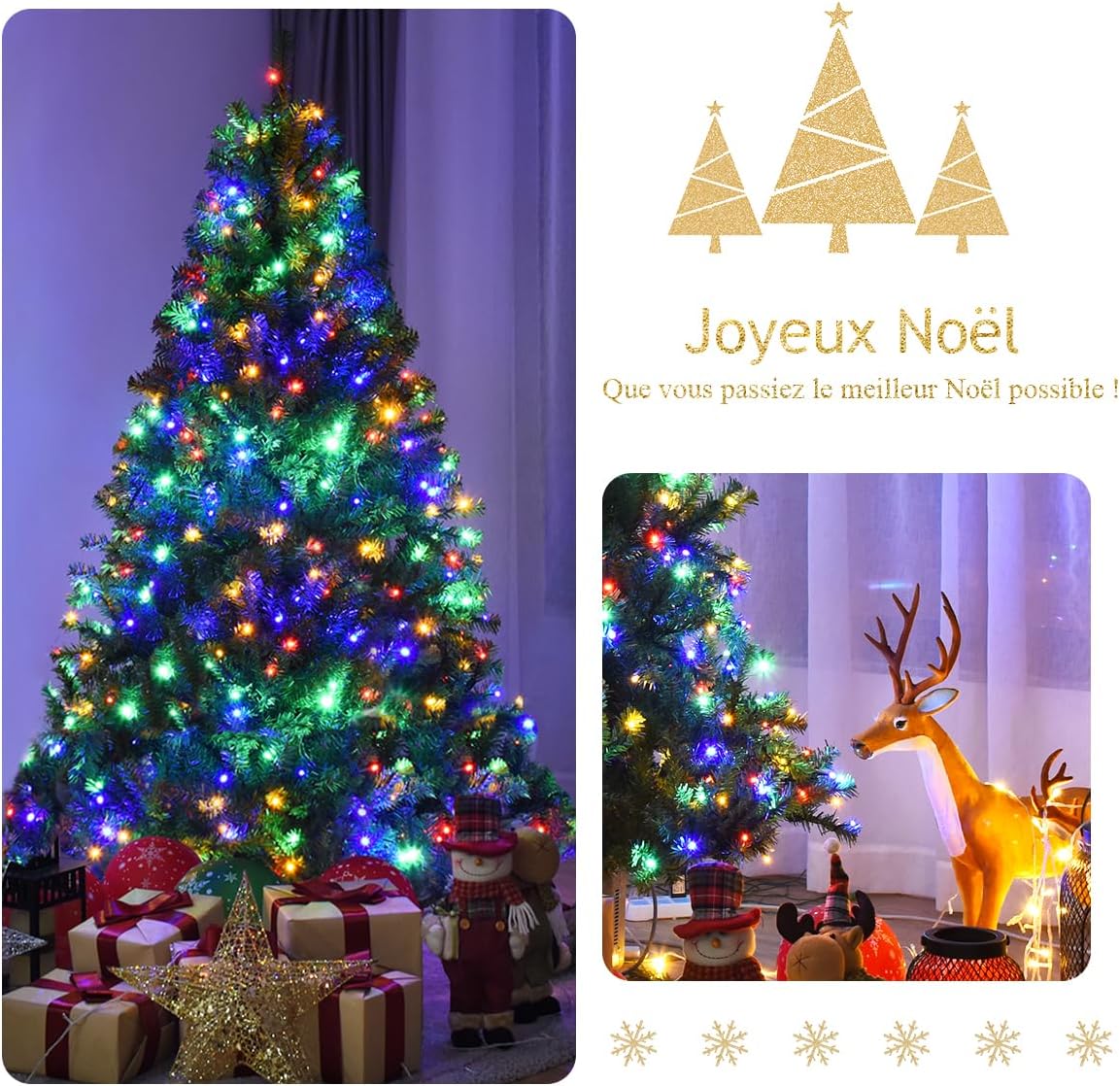 Sapin De Noël Artificiel 125 Cm Avec 150 LED - 9 Modes Lumières, Base Ciment, Facile à Monter - 9
