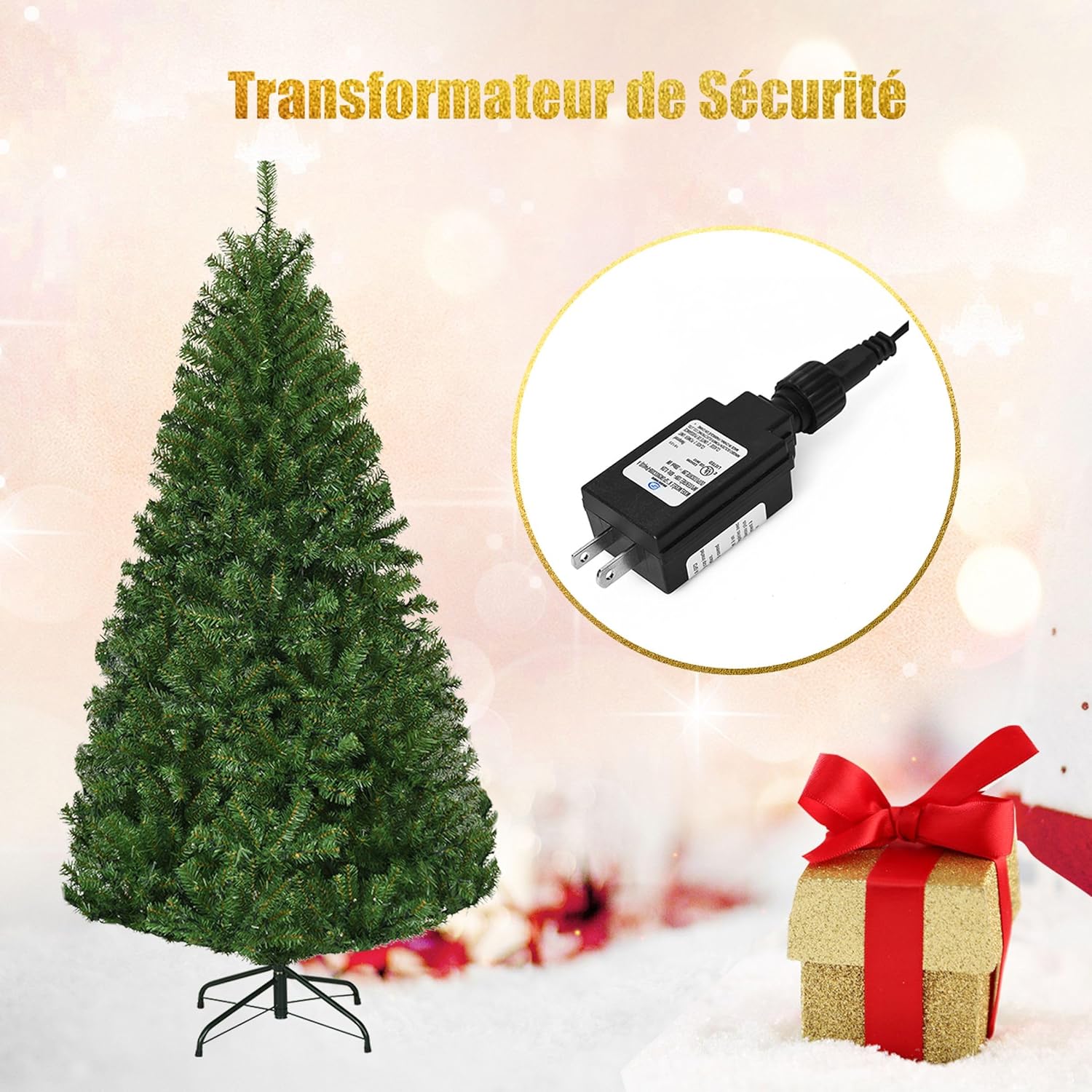 Sapin De Noël Artificiel 125 Cm Avec 150 LED - 9 Modes Lumières, Base Ciment, Facile à Monter - 3