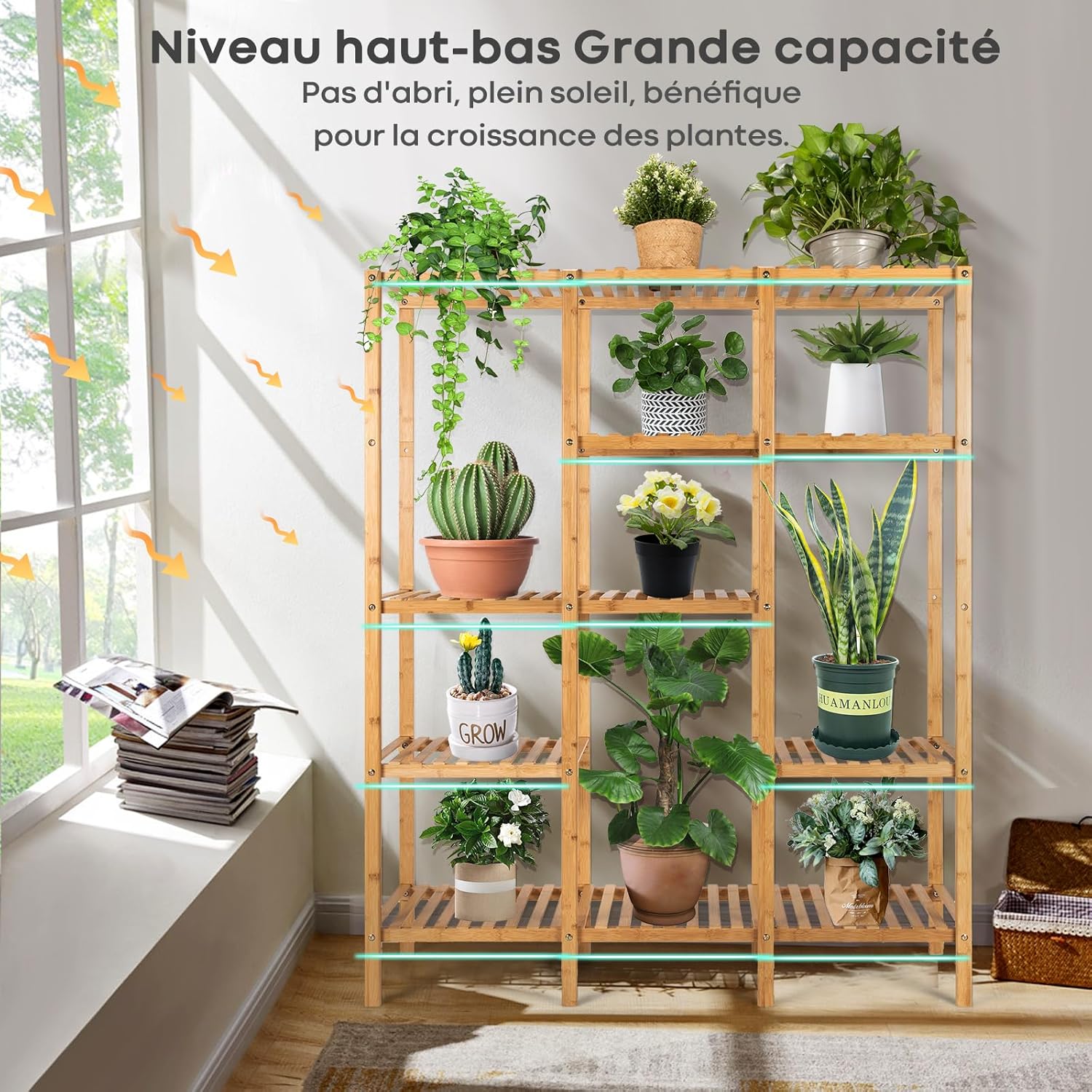 Support Plantes 8 Niveaux Blanc - Étagère 9 Pots En Bois Et Métal Pour Intérieur Et Balcon