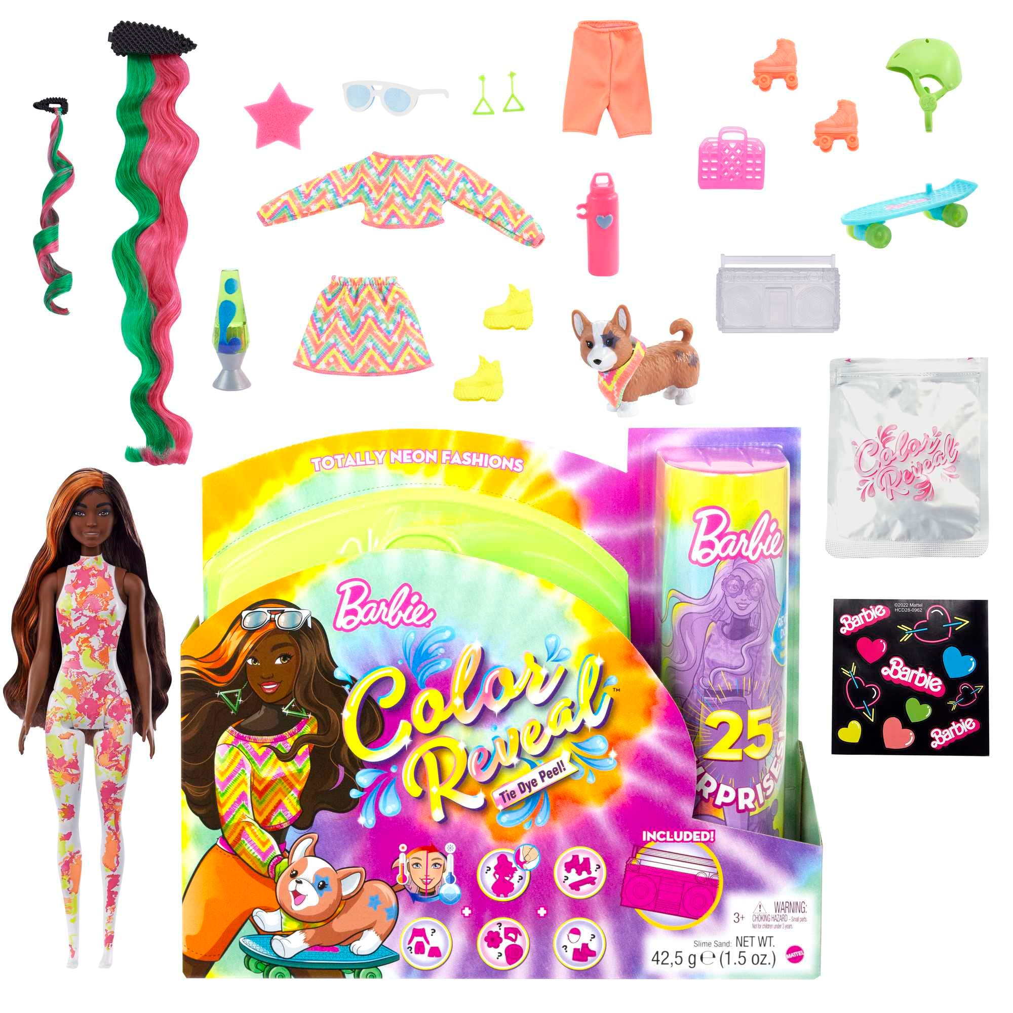 Barbie Color Reveal Fluo Poupée Mannequin Brune avec Mèches Orange