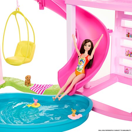 Coffret Barbie Maison Transportable + Piscine + 1 Poupée Mannequin