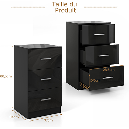Costway - Caisson de bureau sur roulettes 3 tiroirs - Bois composite Costway - Caisson de bureau sur roulettes 3 tiroirs - Bois composite