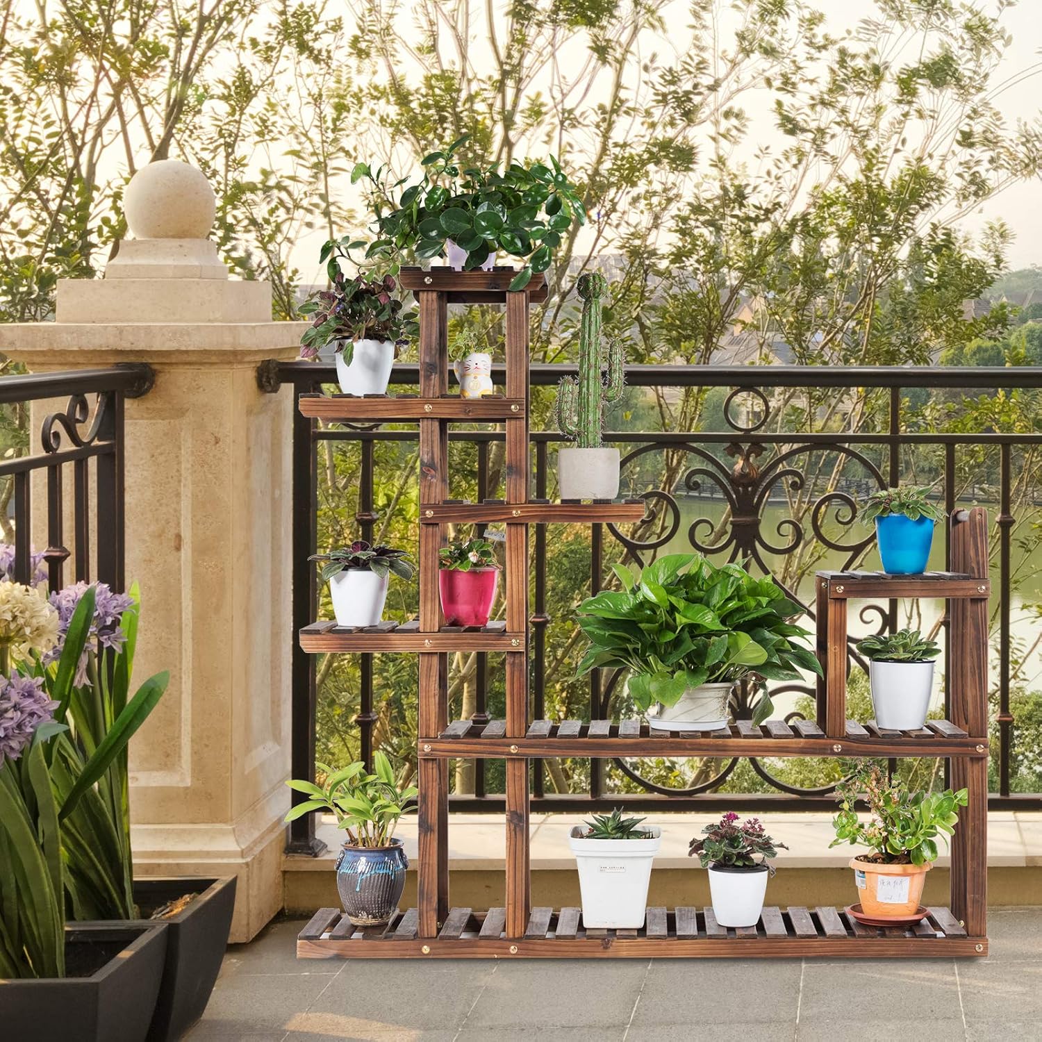 Lot De 2 Grands Supports De Plantes D'intérieur En Métal Avec Roues Amovibles En Forme De Demi-lune Avec Tiroirs Pour Maison, Terrasse, Pelouse, Jardin, Balcon, Noir