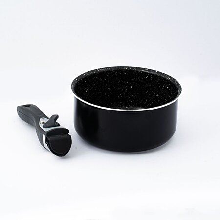 Batterie de cuisine revêtement pierre avec manche amovible 7 pièces noir  Herzberg HG8053-BLK