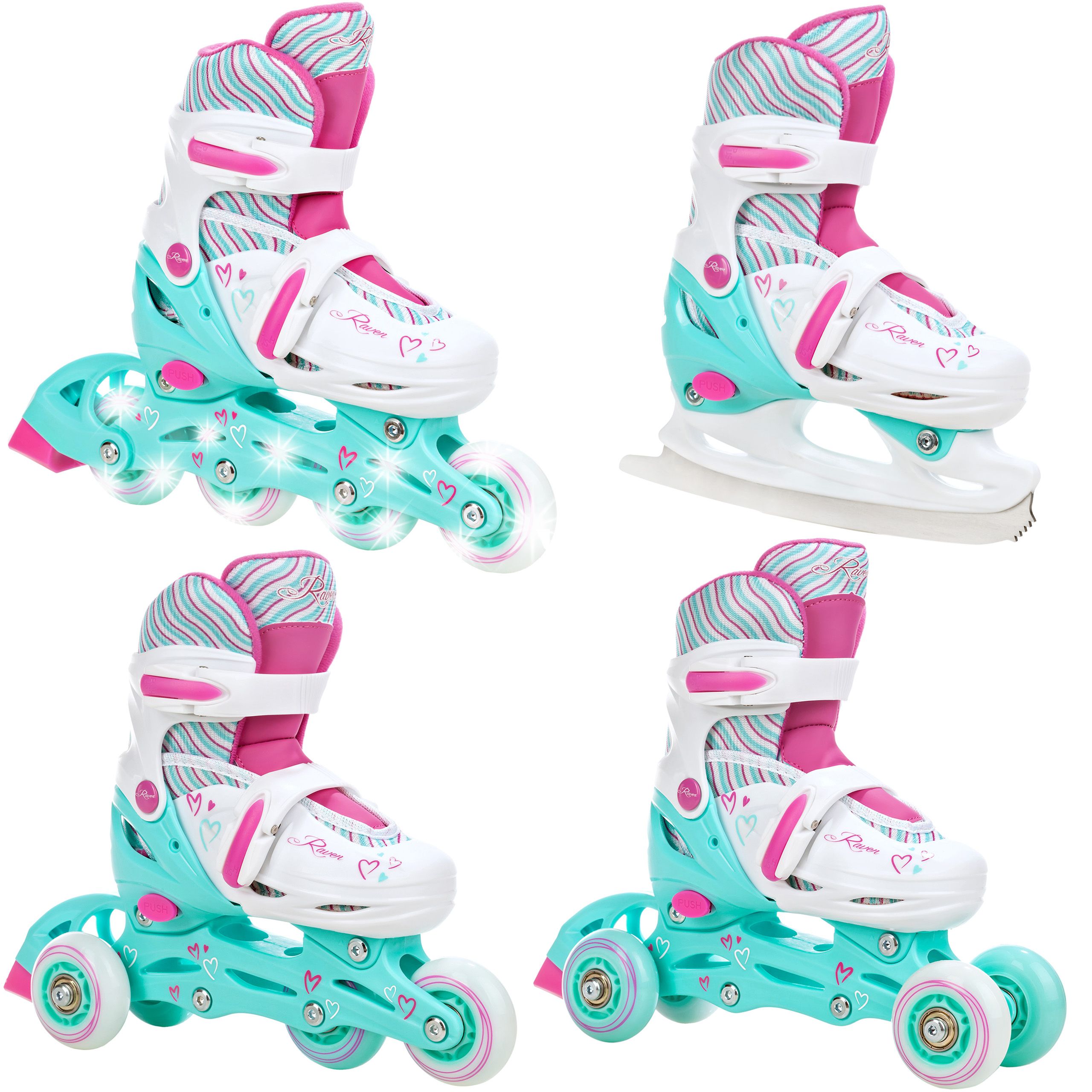 Roller en ligne Loret roues LED patin à roulette patin à glace  triskate Enfant Mixte taille ajustable Raven