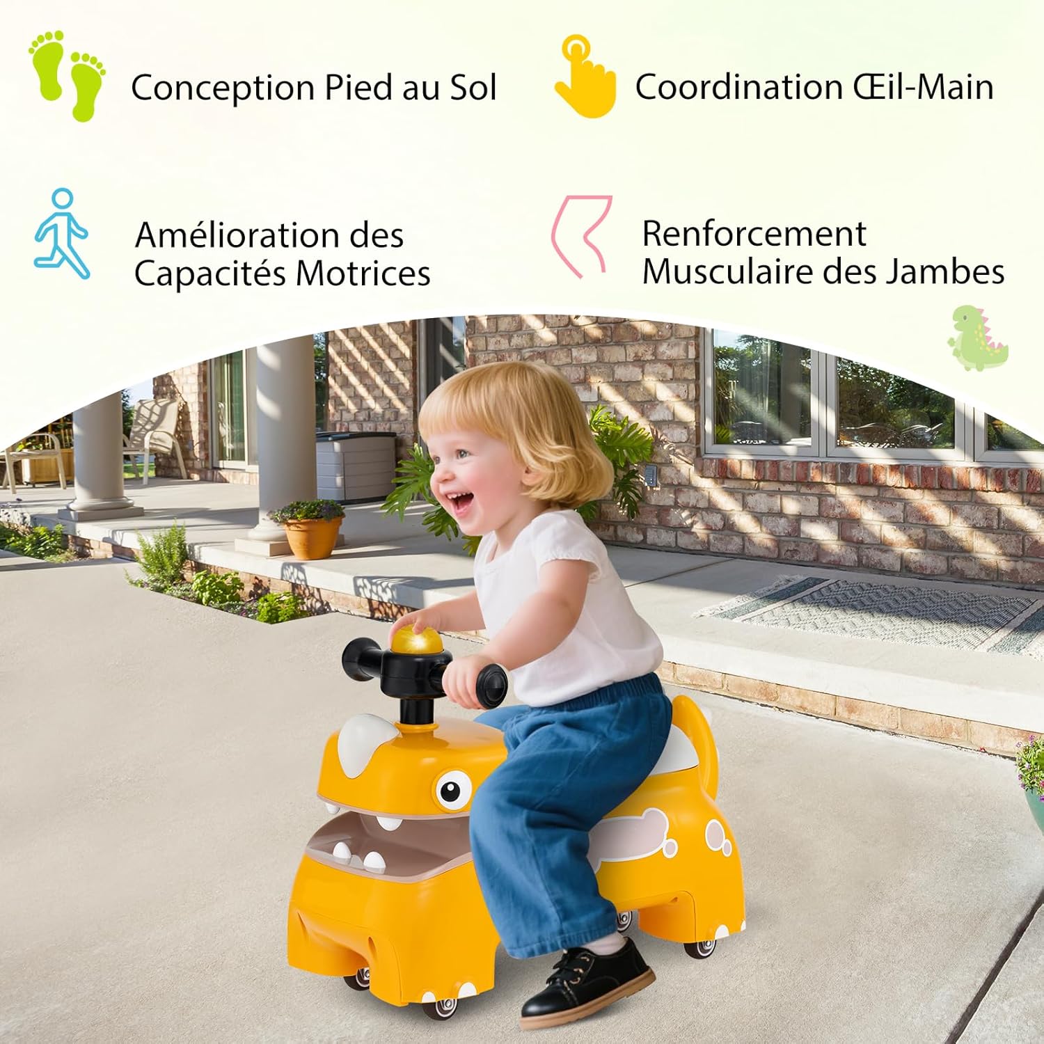 Porteur Bébé Dinosaure Lumineux Et Sonore - Voiture à Pousser 4 Roues, Coffre Rangement - Pour Enfant Dès 1,5 An