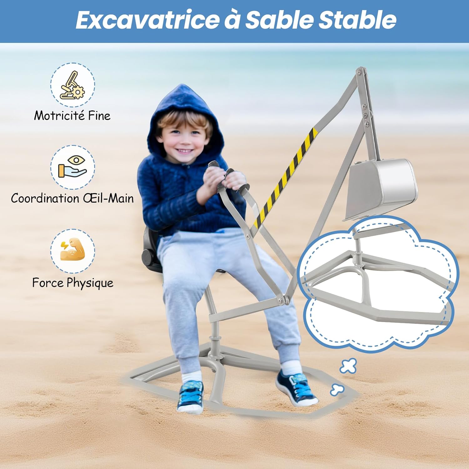 GOPLUS Pelleteuse Enfant en Métal, Jouet à Sable Excavateur Enfant avec Siège Rotatif et Pelle Flexible, Jouet à Excavatrice Manuelle pour Terre, Neige, Plage (Jaune