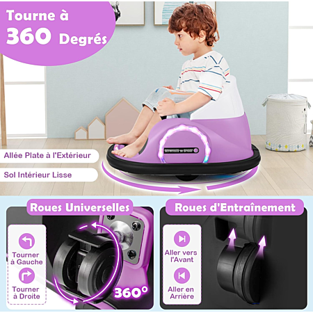 Auto-tamponneuse Électrique 12 V avec rotation à 360° Télécommande Lumières Musique intégrée Connexion sans Fil pour 3-8 Ans Bleu/Rouge/Rose/Violet Auto-tamponneuse Électrique 12 V avec rotation à 360° Télécommande Lumières Musique intégrée Connexion sans Fil pour 3-8 Ans Bleu/Rouge/Rose/Violet
