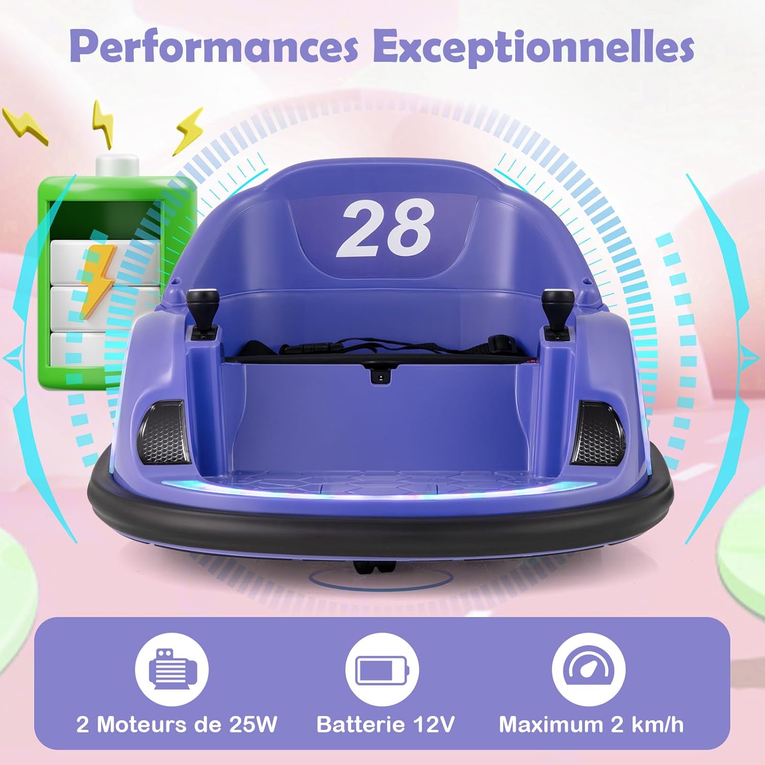 Voiture Auto-Tamponneuse Électrique Enfant 12V Avec Télécommande - Rotation 360° Lumière LED Rouge