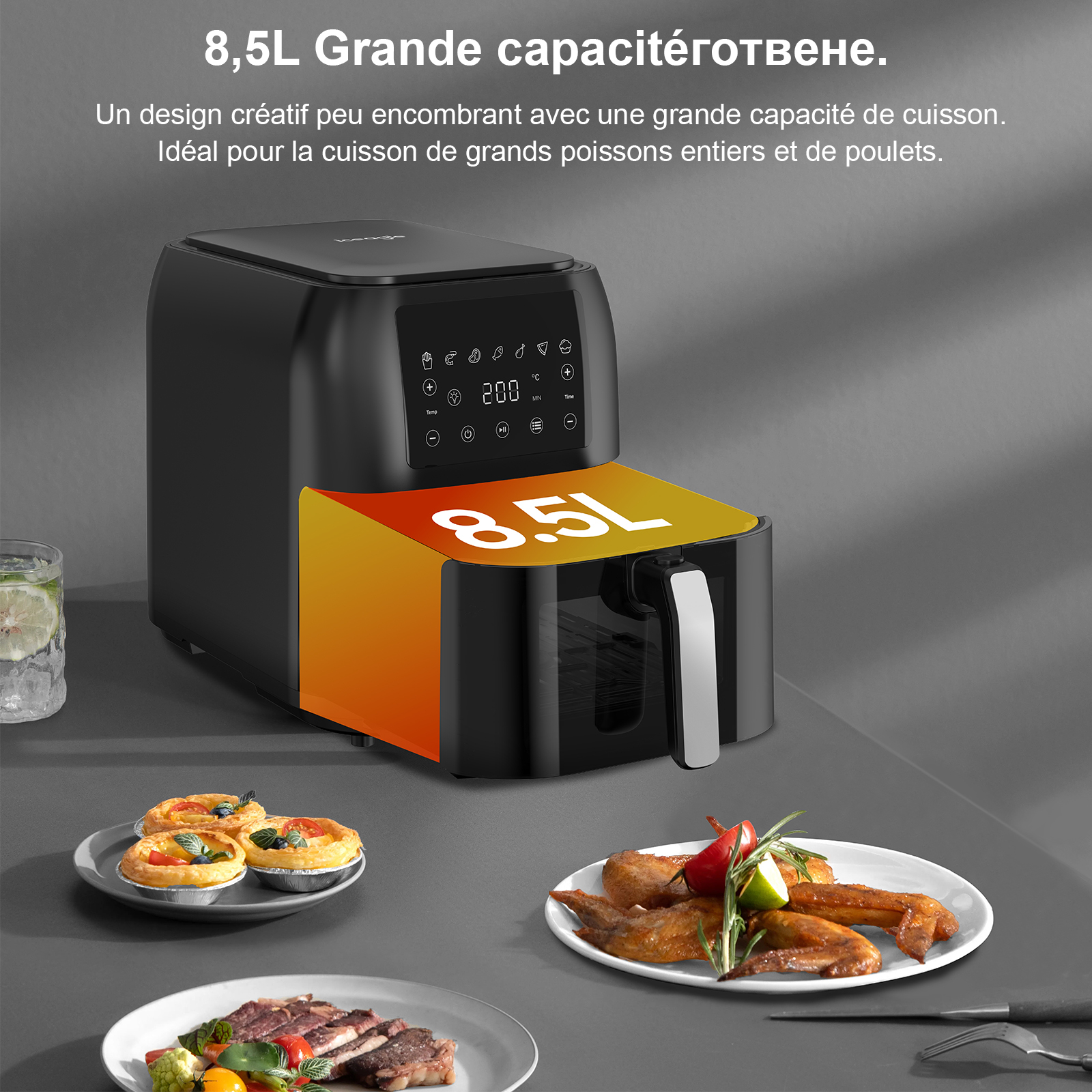 Iceagle Friteuse sans Huile 6,5L Air Fryer XXL - Friteuse à Air Chaud 1700 W Airfryer avec 8