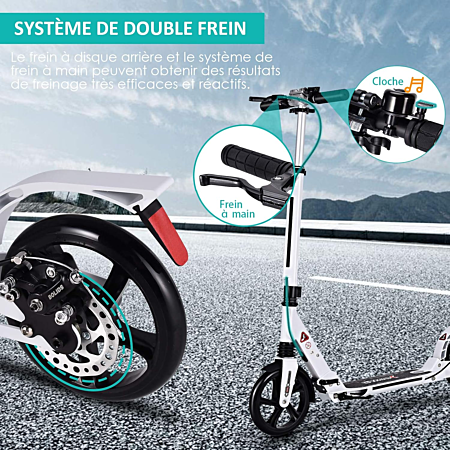 Trottinette à 2 Roues avec Frein Pliable 3 Hauteurs Aajustables Fait en Alliage d'Aluminium Charge Max.100KG Noir et Rouge Trottinette à 2 Roues avec Frein Pliable 3 Hauteurs Aajustables Fait en Alliage d'Aluminium Charge Max.100KG Noir et Rouge