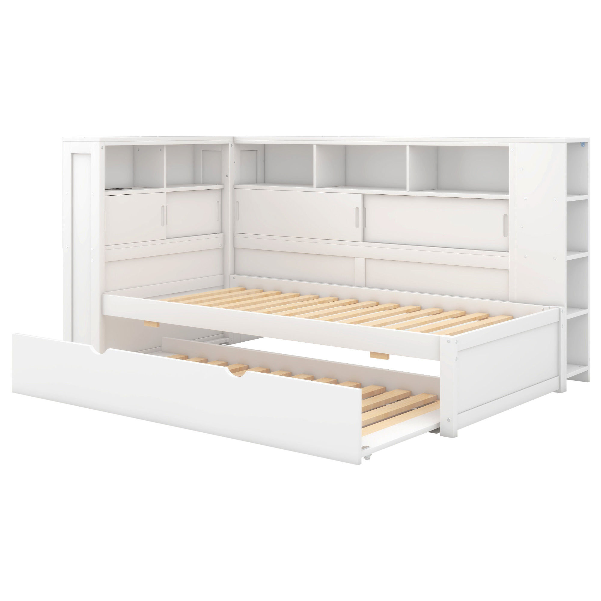 Canapé-lit Enfant 90x200 Avec Lit Gigogne 90x190 - Rembourré Velours, Rangements Tête/pied, LED, Ports USB/Type-C - Gris Foncé