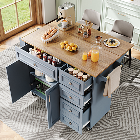 Ilot central de cuisine - Plateau extensible - 2 tiroirs et 3 portes - Avec des étagères ouvertes - MDF - Noir | Leroy Merlin Ilot central de cuisine - Plateau extensible - 2 tiroirs et 3 portes - Avec des étagères ouvertes - MDF - Noir | Leroy Merlin