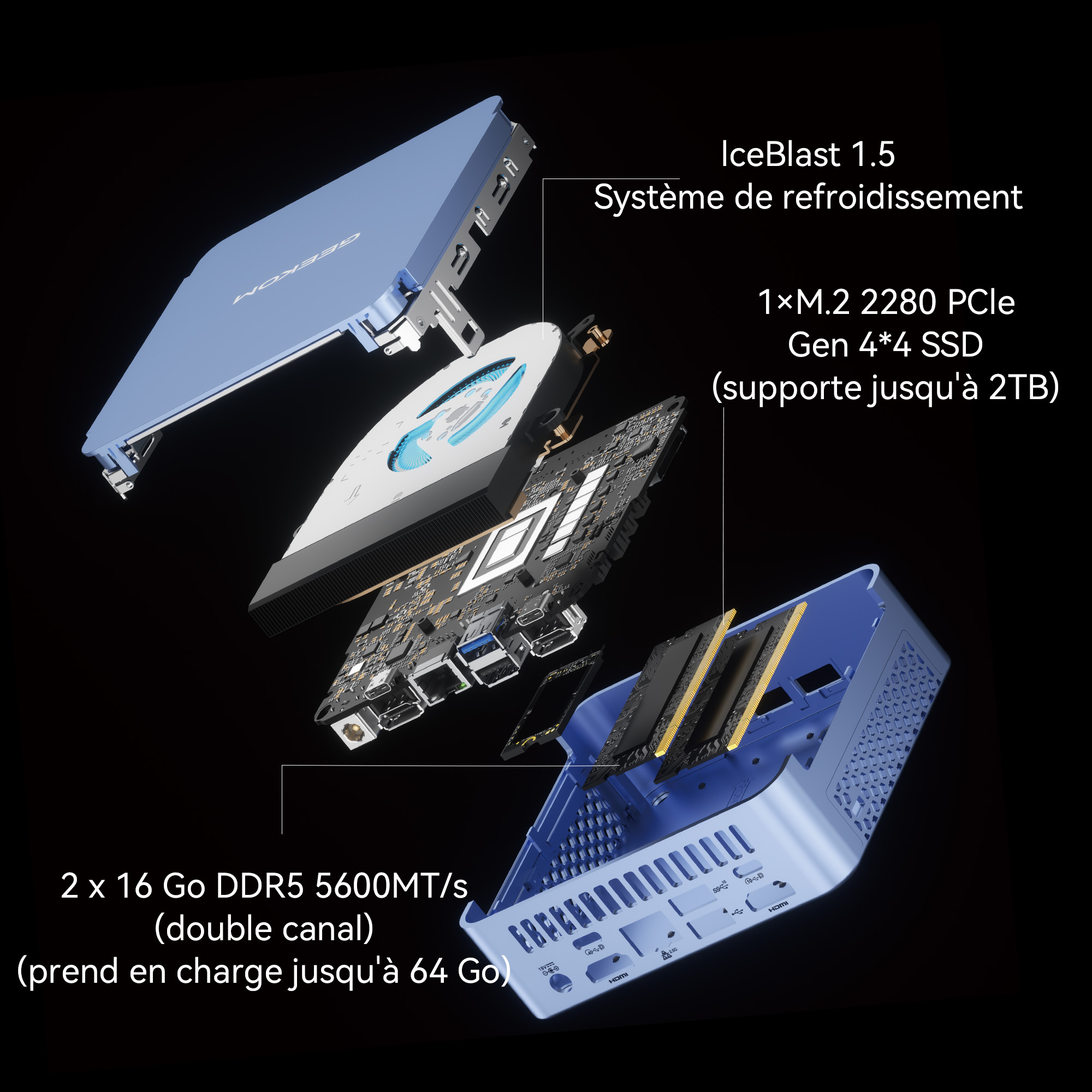 Mini PC GEEKOM AX8 Pro - Processeur AMD Ryzen 7 8845HS - Graphiques AMD ...