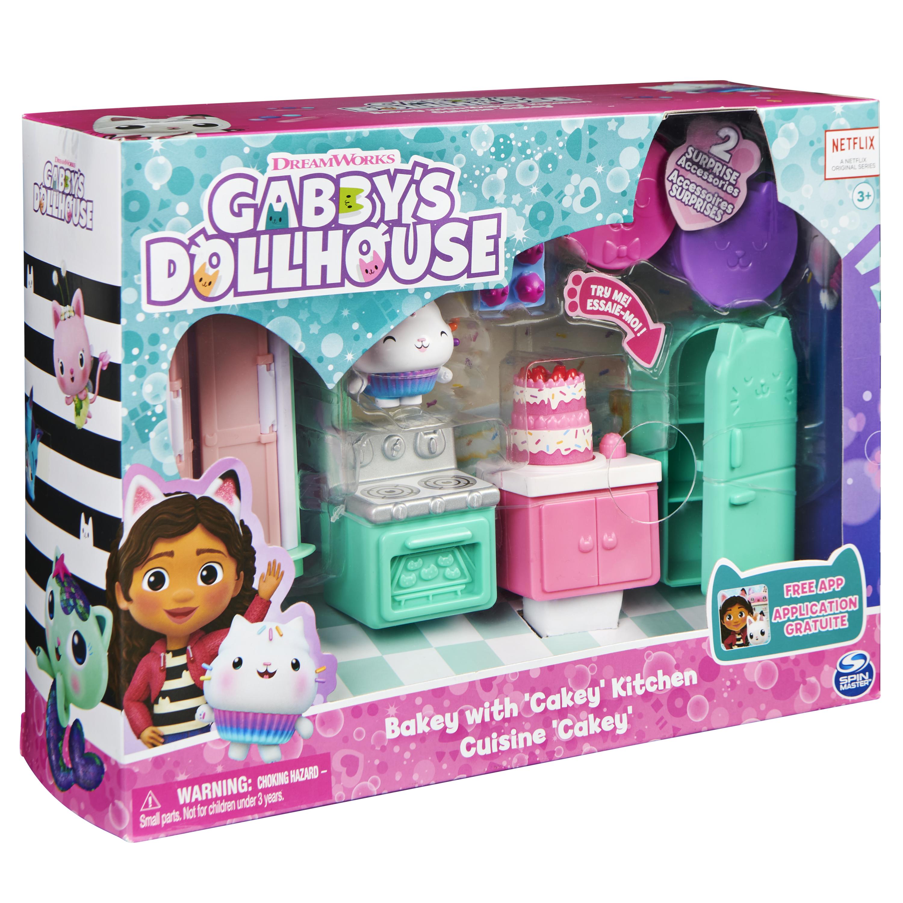 Maison de poupée Gabby, salle de bain Primp and Pamper avec figurine  Mercat, 3 accessoires, 3 meubles et 2 livraisons, jouets pour enfants à  partir de 3 ans 