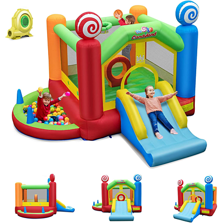 Château Gonflable pour 3 Enfants avec Toboggan Charge 90KG Château Gonflable pour 3 Enfants avec Toboggan Charge 90KG