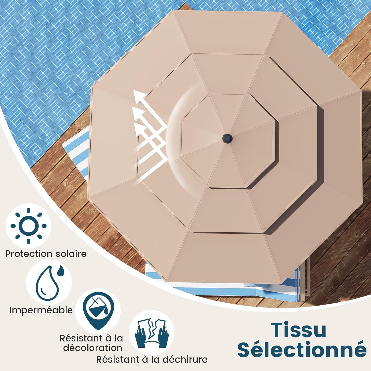 Parasol De Patio à 3 Niveaux Avec Mât En Aluminium Noir 200x228 Cm