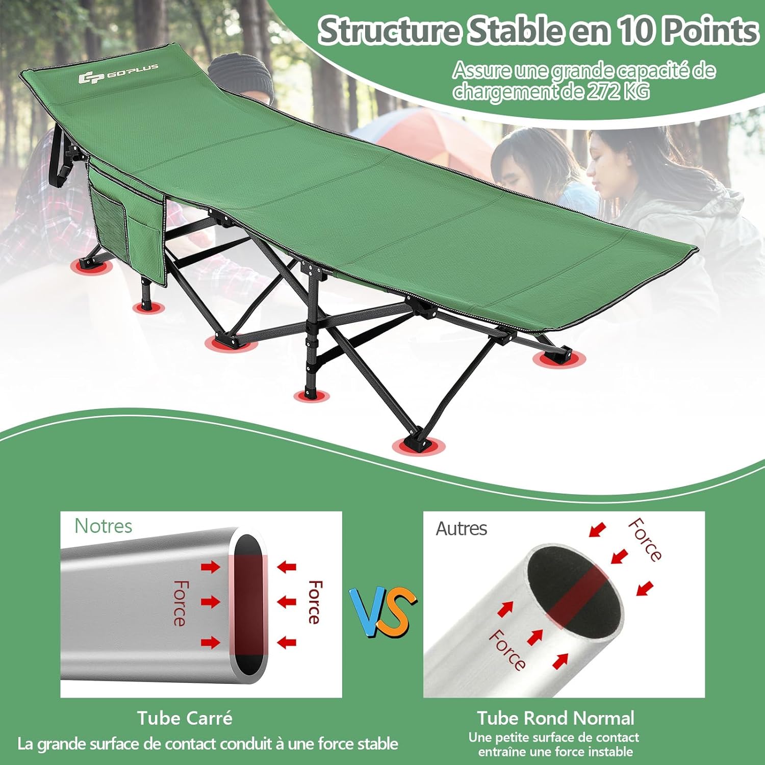 Lit De Camp Pliable OUTSUNNY Noir – Confortable Et Compact Avec Sac De Transport