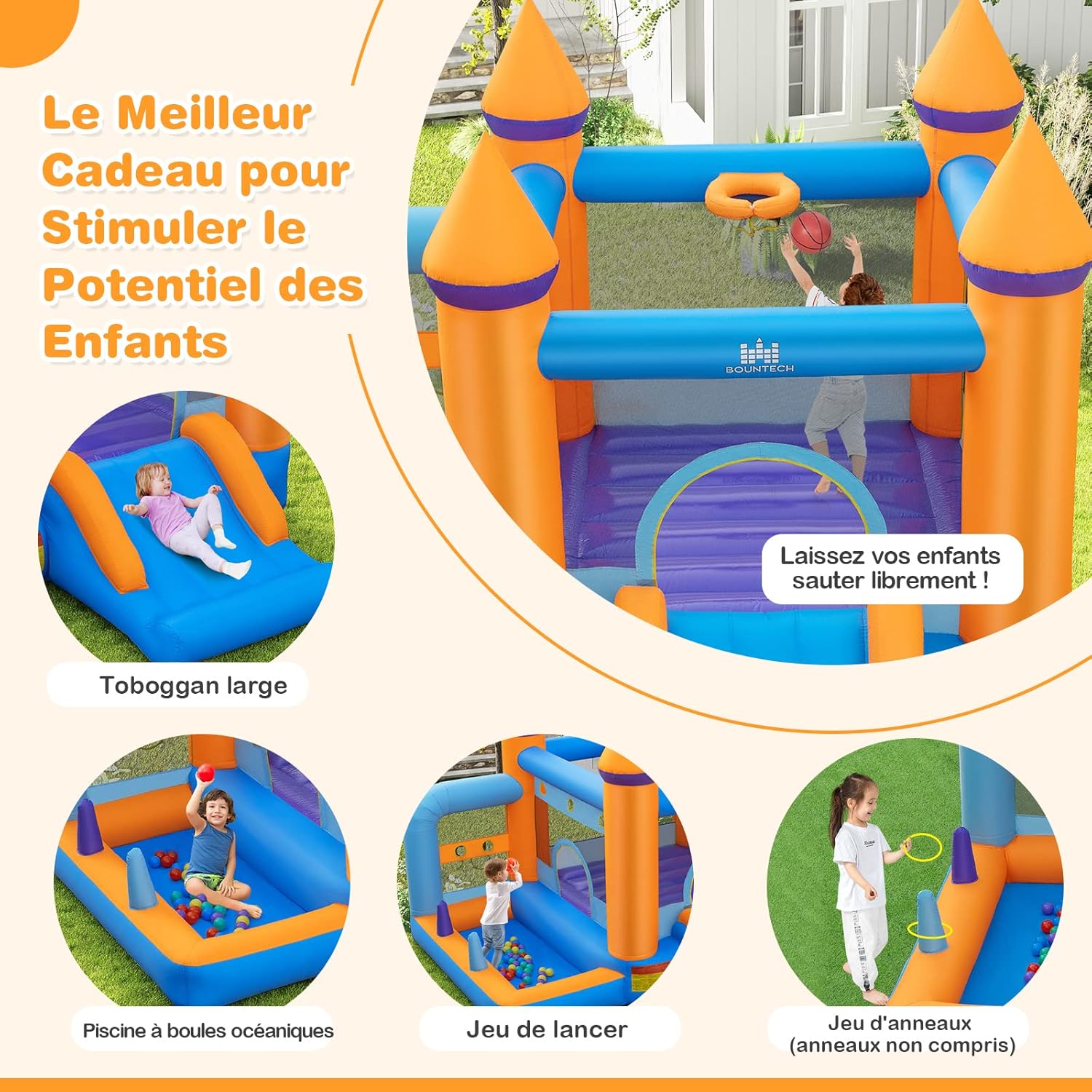 COSTWAY Château Gonflable avec Toboggan Aquatique & Maison de Saut, Aire de Jeux Gonflable avec Piscine
