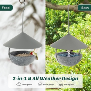 Mangeoire à Oiseaux Suspendue - 40 Oz (2,5 Lbs) - Pliable Et Lavable - Gris - Pour Jardin Ou Balcon