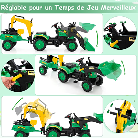 Tractur nfants, voitur pour nfants avc 6 rous, rmorqu amovibl, bulldozr jout d'imitation vrt au millur prix Tractur nfants, voitur pour nfants avc 6 rous, rmorqu amovibl, bulldozr jout d'imitation vrt au millur prix