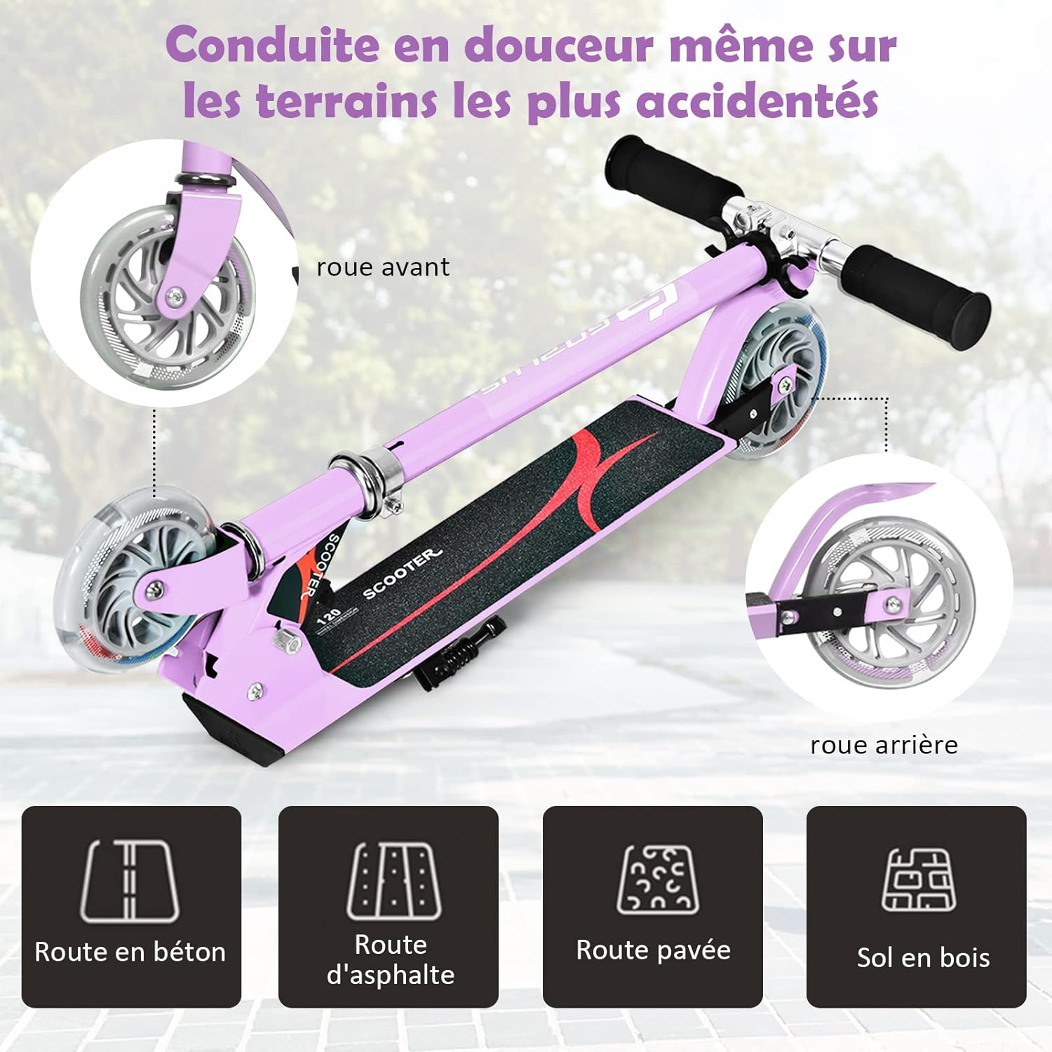 BOPSTER Trottinette Pliable – 2 Roues – Hauteur Ajustable – 5 à 14 Ans – Roues 120 Mm – Frein Arrière