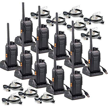 10 talkie walkie professionnel 16 Canaux avec Oreillette et base de  chargement noir au meilleur prix