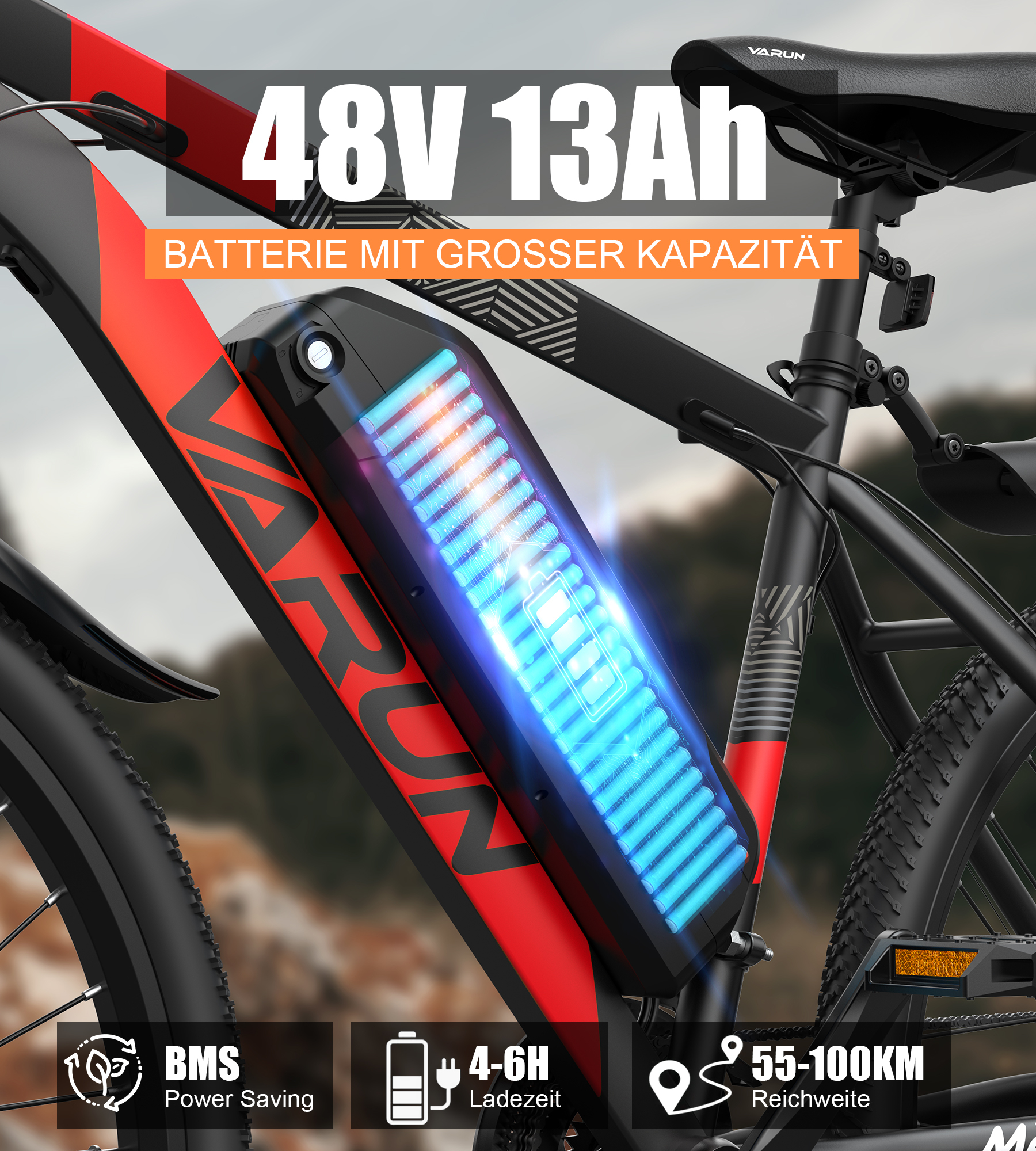 Vélo Électrique VARUN M27-1 Pro, 27,5”, Application Mobile, Rouge au ...
