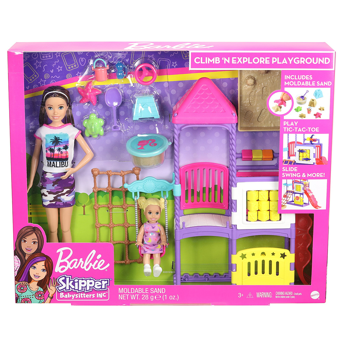 Barbie Ensemble de jeu avec poupée Skipper, poupée bébé, poussette