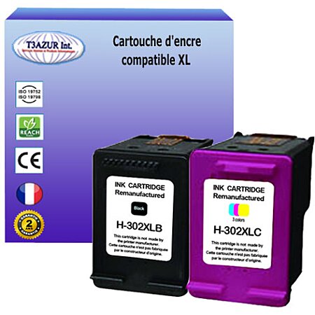 T3azur - 1+1 cartouches compatibles remplace hp 302xl (noire+couleur) pour  imprimante hp envy 4520 - La Poste