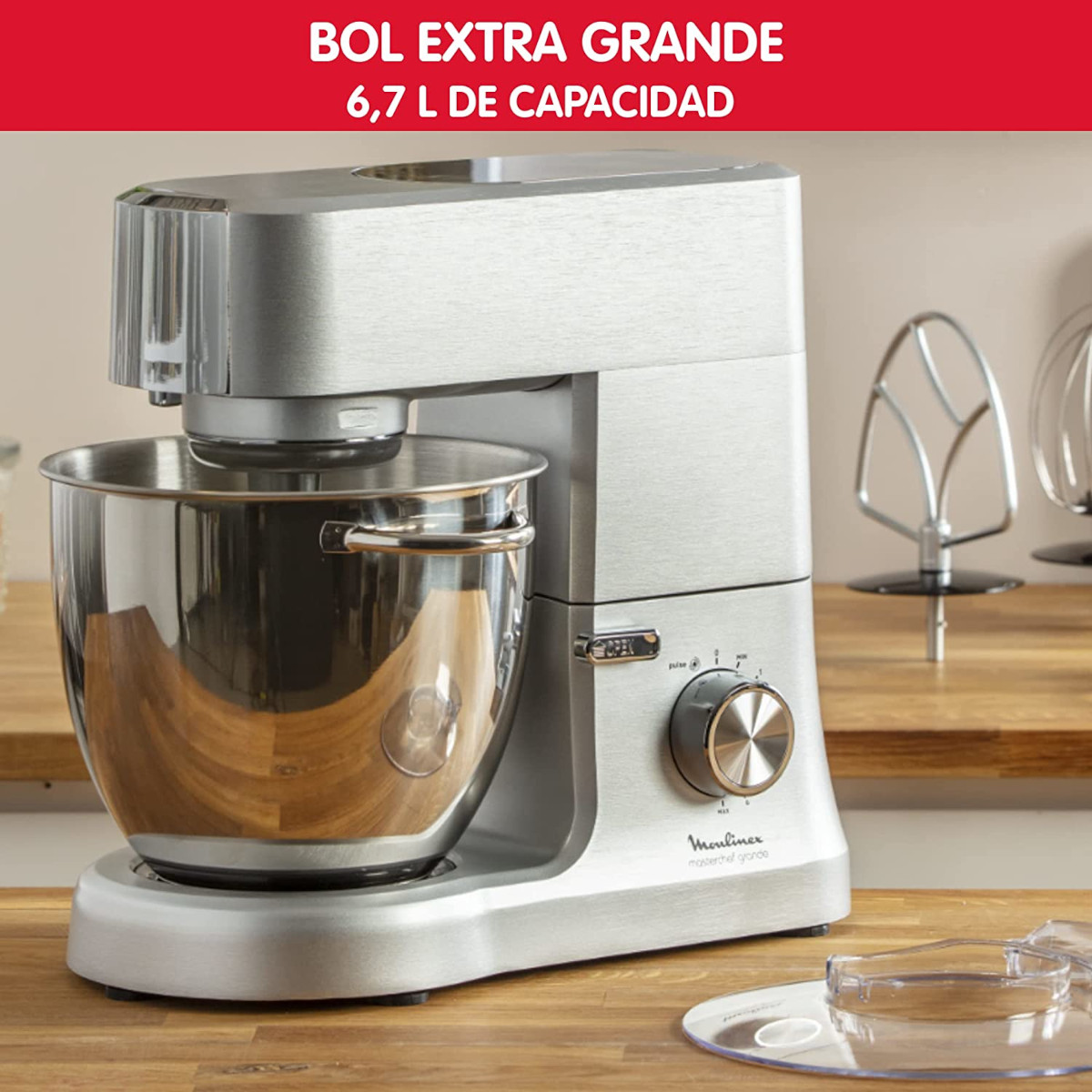 Robot pâtissier multifonctions 6.7l 1500w silver masterchef grande