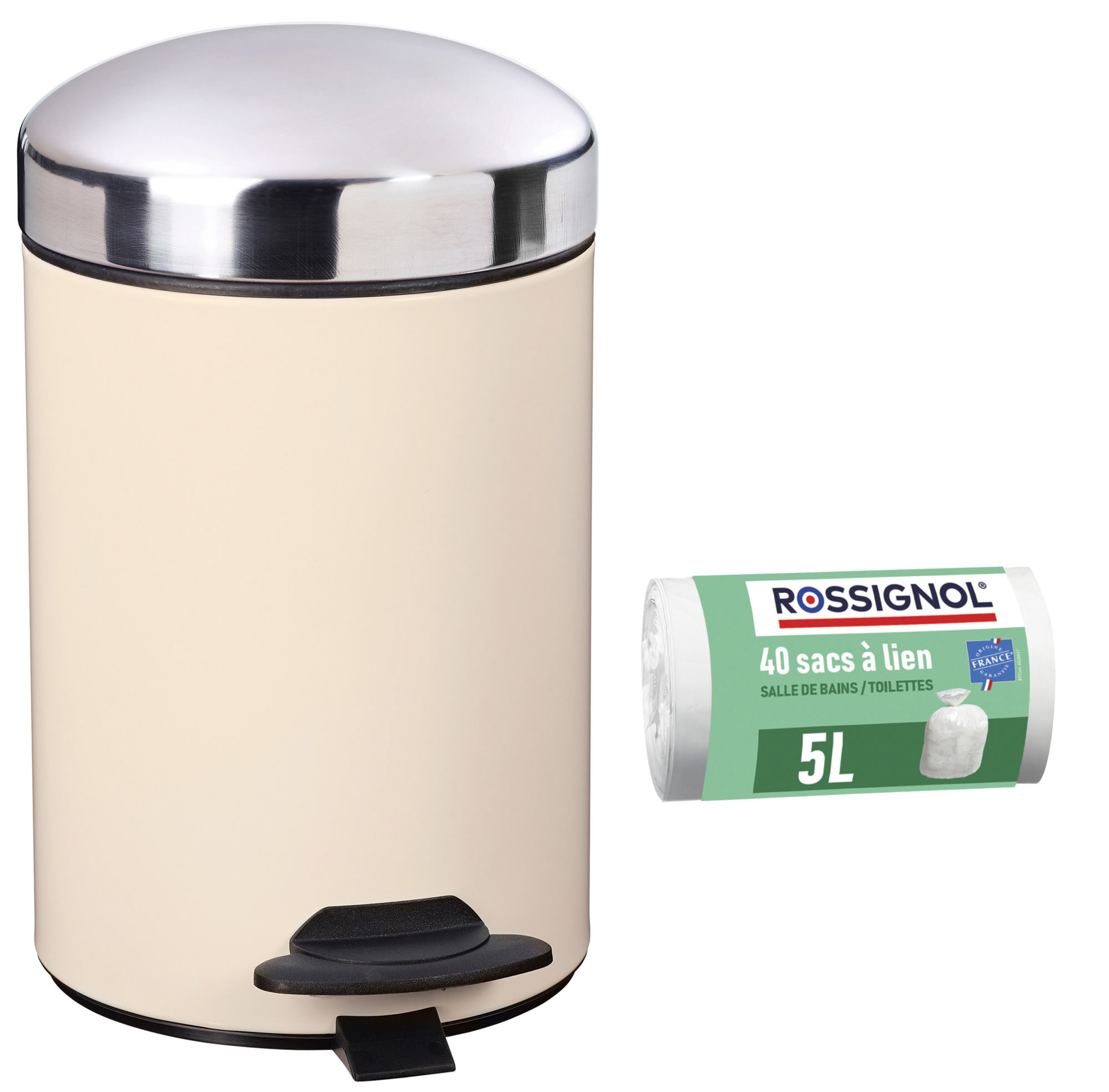 Poubelle de salle de bain à pédale 3L et 40 sacs poubelle 5L BONNY  ROSSIGNOL - Main Image