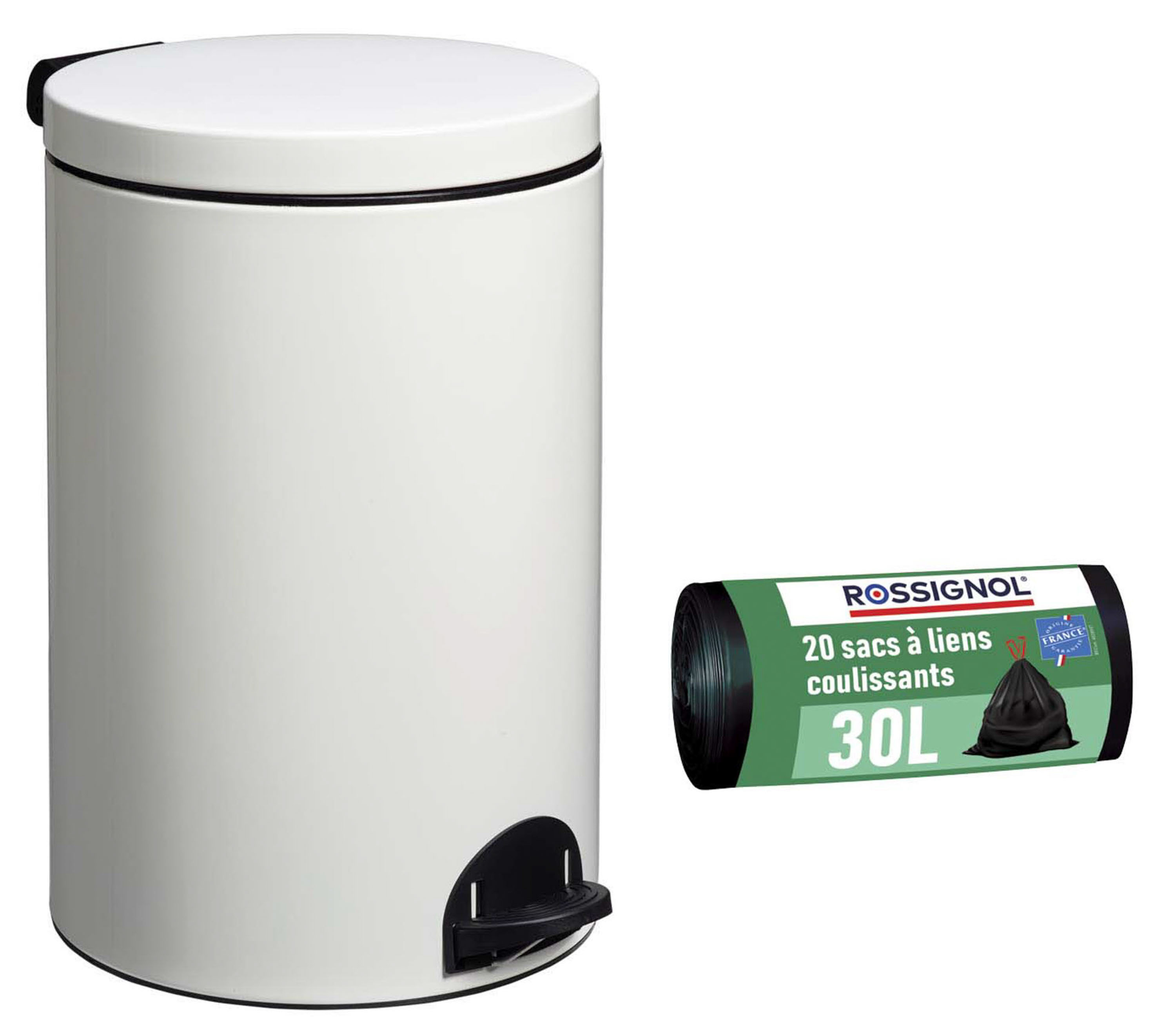 Poubelle de cuisine à pédale 20L et 20 sacs poubelle 30L ELORA ROSSIGNOL