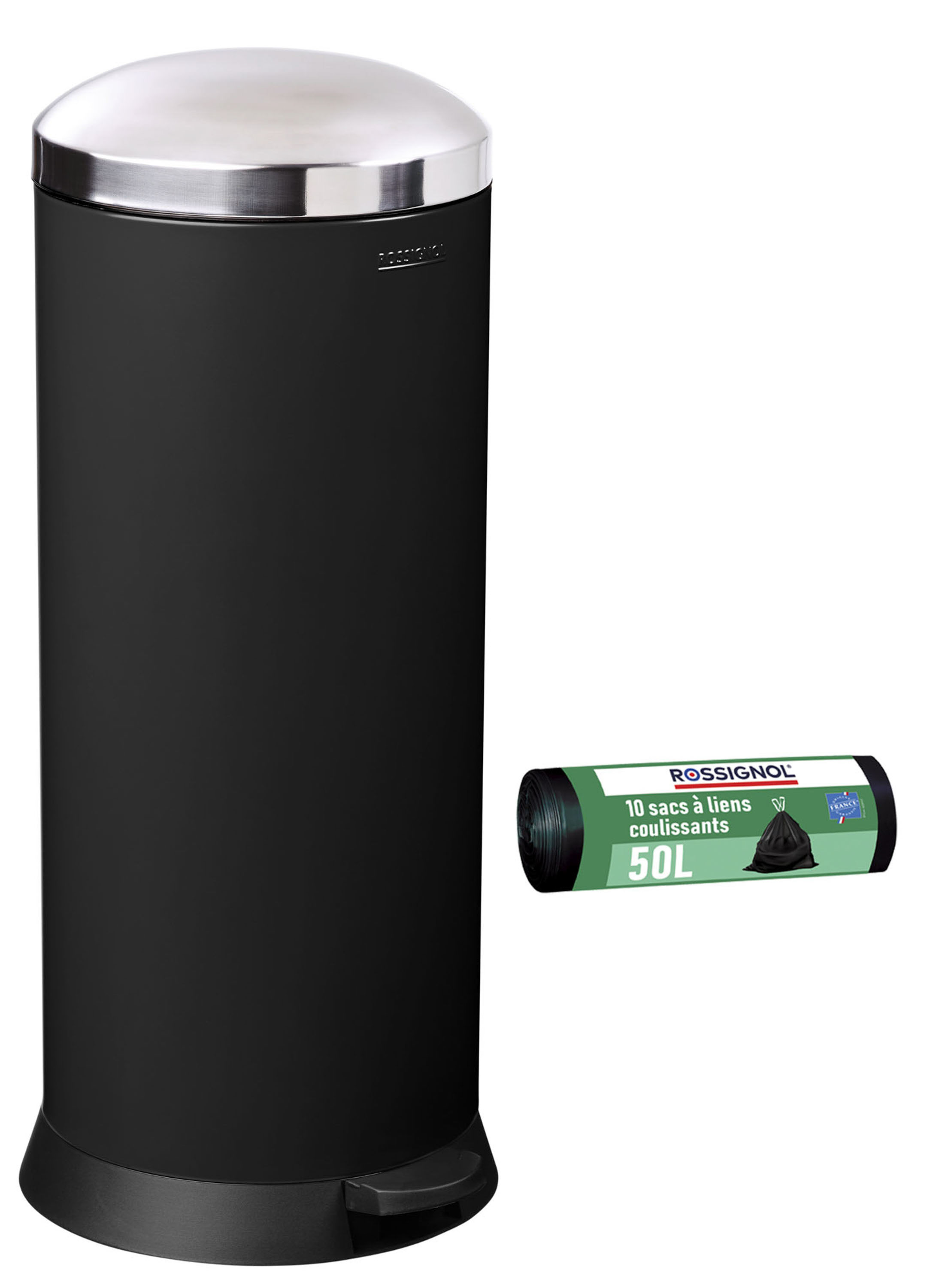 Poubelle de cuisine à pédale 30L et 10 sacs poubelle 50L BOMBA ROSSIGNOL