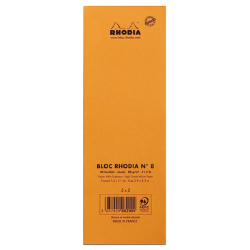 RHODIA 8600C - Bloc-Notes Agrafé Shopping N°8 Orange - Ligné - 7,4 X 21 Cm - 80 Feuillets - 2
