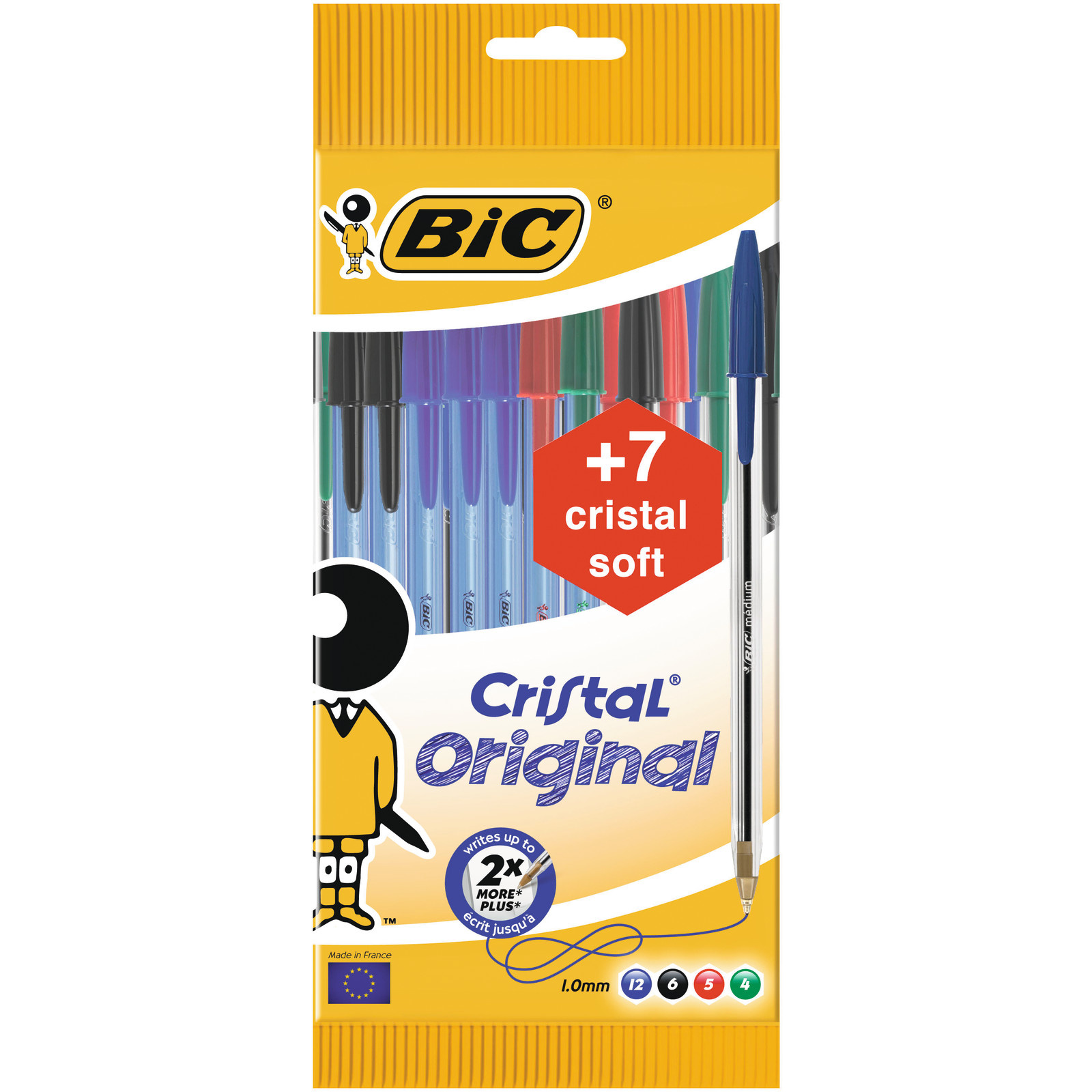 BIC Cristal Original et BIC Cristal Soft Stylos-Bille à Pointe Moyenne -  Couleurs Assorties, Pochette de 20+7 au meilleur prix
