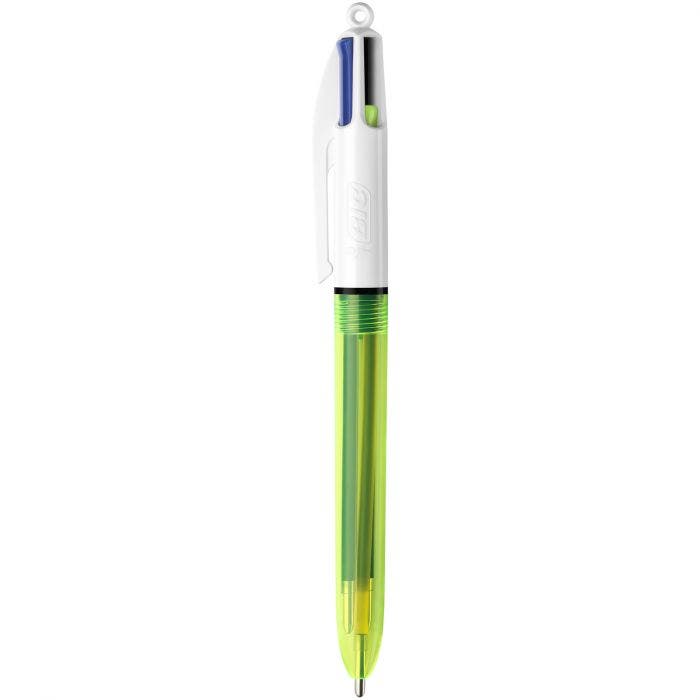 Stylo 4 Couleurs BIC Fluo - Mine Noire/Bleue/Rouge + Jaune Fluorescent