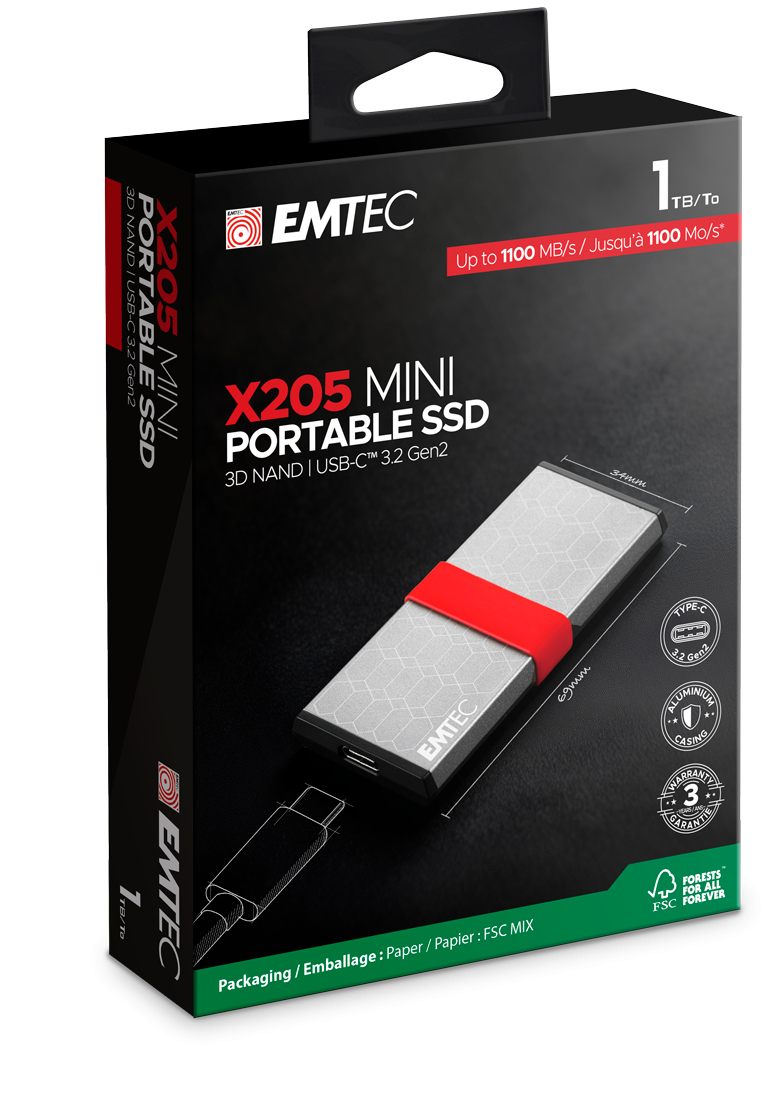 Emtec X205 Mini 1 To USB Type-C USB 3.2 Gen 2x2 Argent au meilleur prix ...