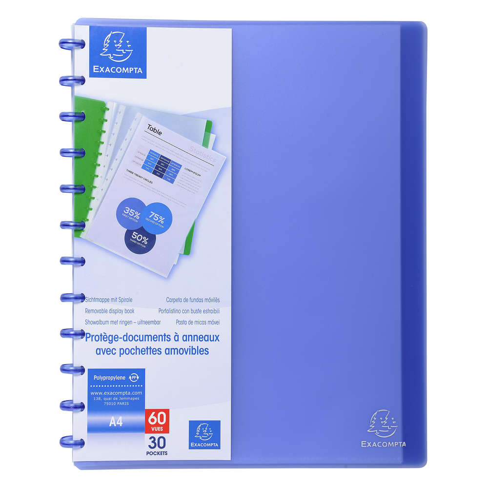 Porte-vues A4 - 60 vues - Polypro - Exacompta - Bleu - Porte vue