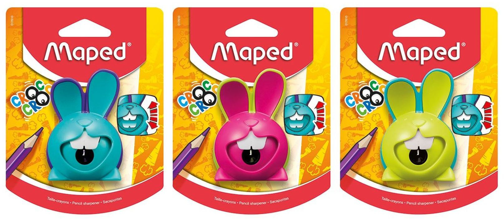 MAPED Blister taille-crayons CROC CROC TWIST, 2 usages. Design hamster.  Coloris assortis