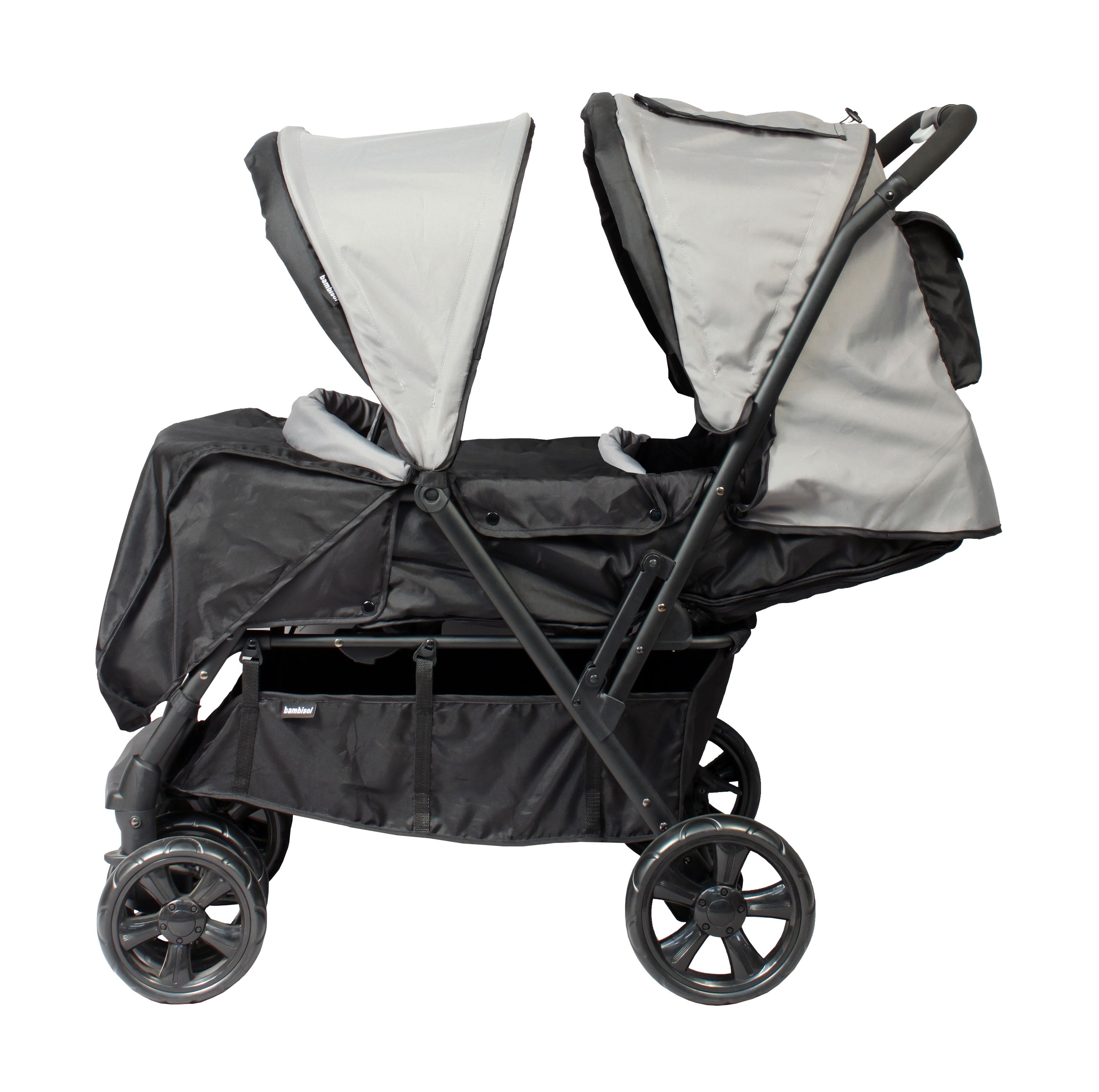 Bambisol Poussette Double enfants rapprochés, Habillage Pluie, Noir Gris  au meilleur prix