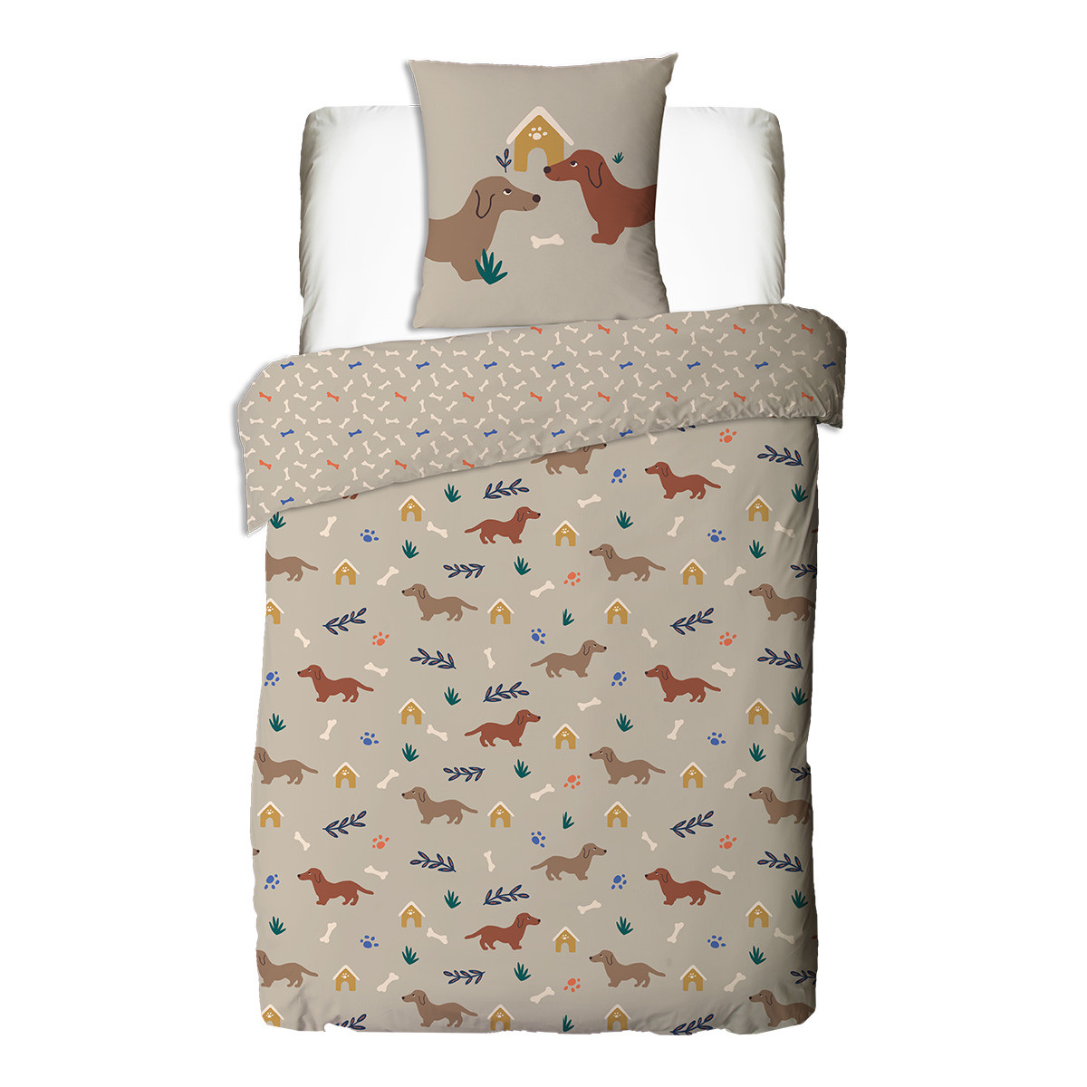 Parure de lit enfant serval 100% coton 57 fils - 140 x 200 cm + 1 taie d'oreiller  63 x 63 cm - beige VENTE-UNIQUE Pas Cher 