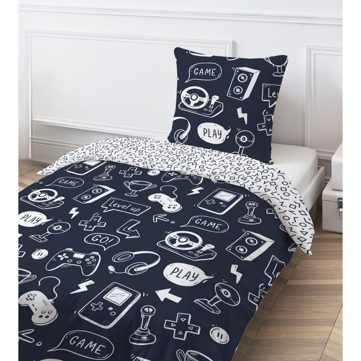 Copripiumino ADO Geek Game 220x240 Cm In Cotone 57 Fili – Con 2 Federe 63x63, Ideale Per Adolescenti