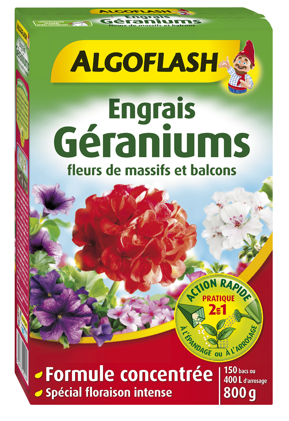 Engrais Algoflash Fleurs Et Arbustes à Fleurs - Action Prolongée 3 Mois - NPK 16.4.13 + MgO - Boîte De 800 G - Pour Une Floraison Abondante