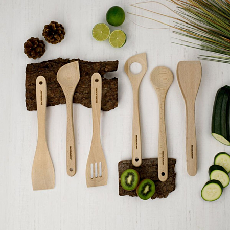 Lot de 8 cuillères en bois de hêtre pour la cuisine comprenant une spatule, une écumoire, une cuillère à pâtes, une batterie de cuisine anti-adhésive HOWHONG Lot de 8 cuillères en bois de hêtre pour la cuisine comprenant une spatule, une écumoire, une cuillère à pâtes, une batterie de cuisine anti-adhésive HOWHONG